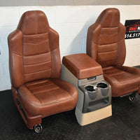 99-2010 FORD SD F250 F350 KING RANCH REAR LEATHER BUCKETS SEATS & CONSOLE WMOUNT