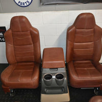 99-2010 FORD SD F250 F350 KING RANCH REAR LEATHER BUCKETS SEATS & CONSOLE WMOUNT